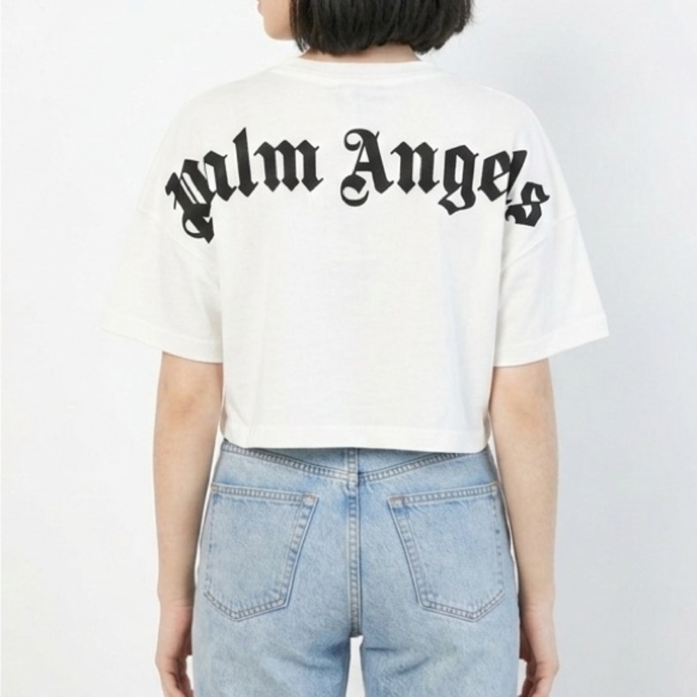 NEW PALM ANGELS Logo Boxy Cropped Tee Medium